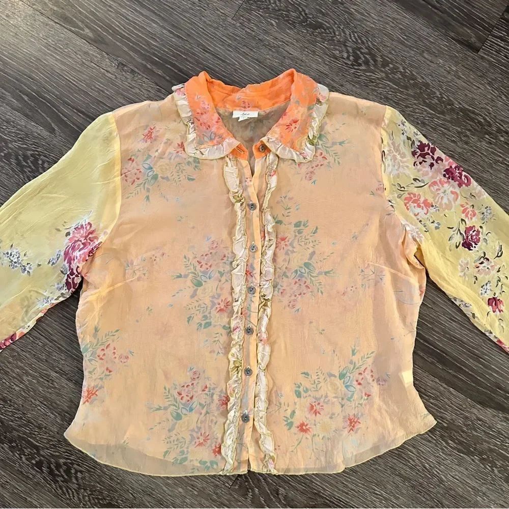 J. Jill Rayon Floral Ruffle Button Down - Picture 3 of 9